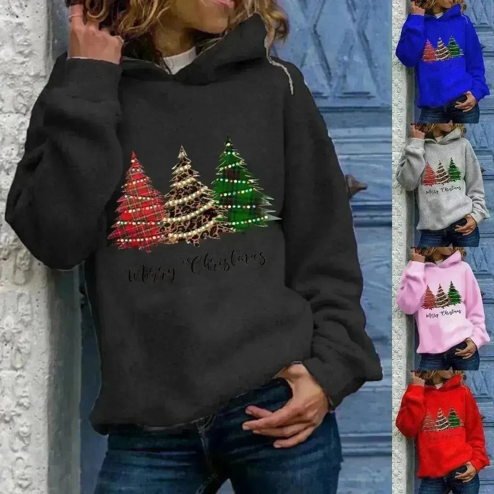 Merry Christmas tree Cashmere hoodie sweater loose top - EX-STOCK CANADA