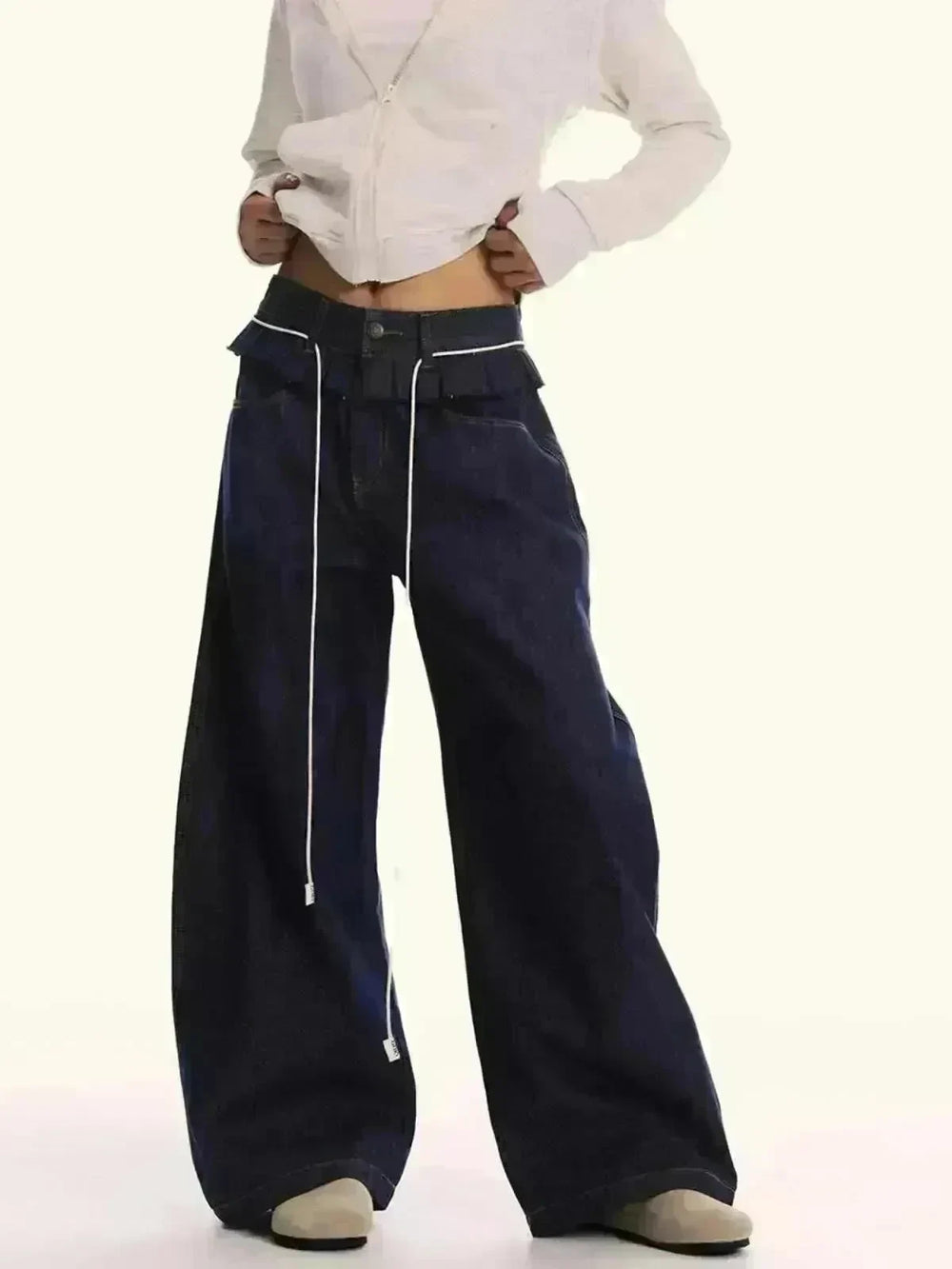 Loose Waist Stitching Small Skirt Baggy Jeans Pant For Men And Women - EX-STOCK CANADA