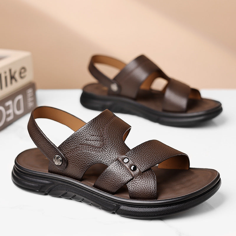 Men's Breathable Genuine Leather Beach Shoes Casual Soft Bottom Middle-aged And Elderly  EX-STOCK CANADA