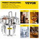 Alcohol Still 5 Gal 19L Water Alcohol Distiller Copper Tube With CirculatingPump Home Brewing Kit Build-in Thermometer For DIY Whisky Wine Brandy, Stainless Steel, 3 Pots EX-STOCK