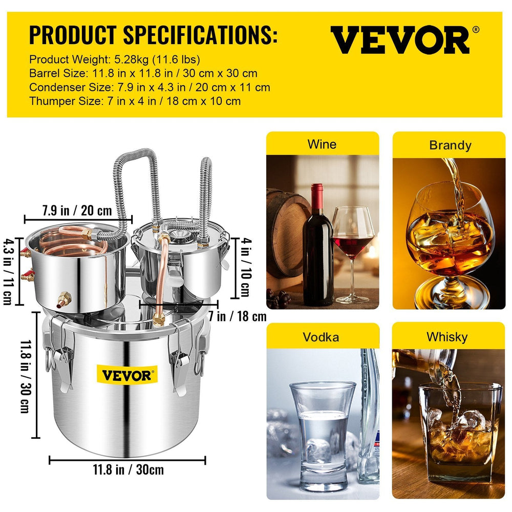 Alcohol Still 5 Gal 19L Water Alcohol Distiller Copper Tube With CirculatingPump Home Brewing Kit Build-in Thermometer For DIY Whisky Wine Brandy, Stainless Steel, 3 Pots EX-STOCK