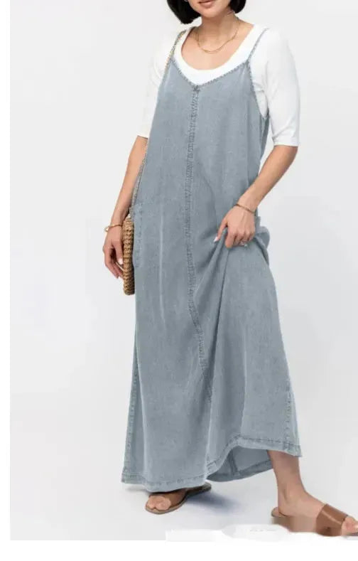 New Suspender Leisure Denim mum loose long Dress - EX-STOCK CANADA