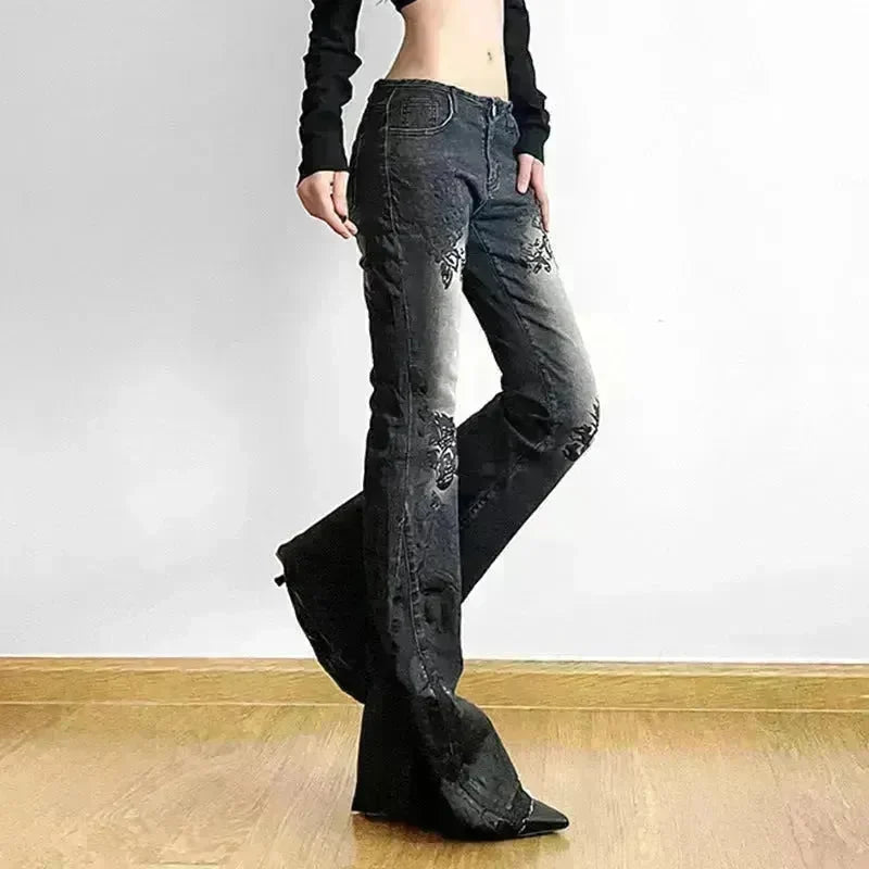 Printed Worn Baggy Jeans Pant Slimming Washed Women - EX-STOCK CANADA