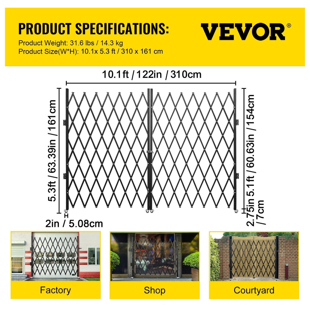Double Folding Security Gate, 5.1 H X 10.2 W Folding Door Gate, Steel Accordion Security Gate, Flexible Expanding Security Gate, 360 Rolling Barricade Gate, Scissor Gate Or Door With Keys EX-STOCK