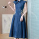 New Modified Version Denim Jeans Flared Midi Dress Female Machine Embroidery Retro - EX-STOCK CANADA