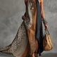 2026 New Leopard Print Contrasting Splicing Hanging Neck Sleeveless Slit Long Skirt 