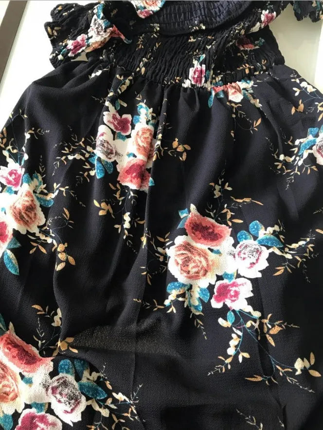 Elegant Ladies Summer Boho Vacation Resort Slit Maxi dress off shoulder Long floral Beach summer slit dress - EX-STOCK CANADA