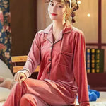 2pcs Couple Gold Velvet Long Sleeve Pajamas set - EX-STOCK CANADA