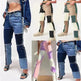 High Elastic Stitching Raw Edge Women's Straight-leg Jeans - EX-STOCK CANADA