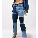 High Elastic Stitching Raw Edge Women's Straight-leg Jeans - EX-STOCK CANADA