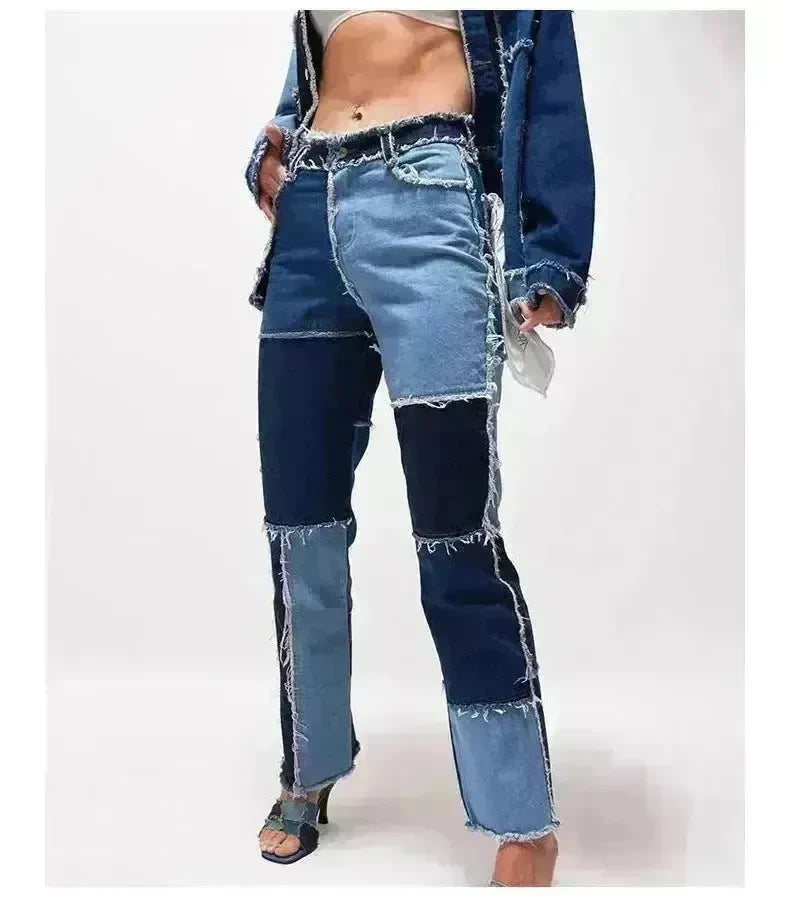 High Elastic Stitching Raw Edge Women's Straight-leg Jeans - EX-STOCK CANADA