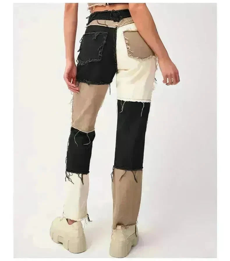 High Elastic Stitching Raw Edge Women's Straight-leg Jeans - EX-STOCK CANADA