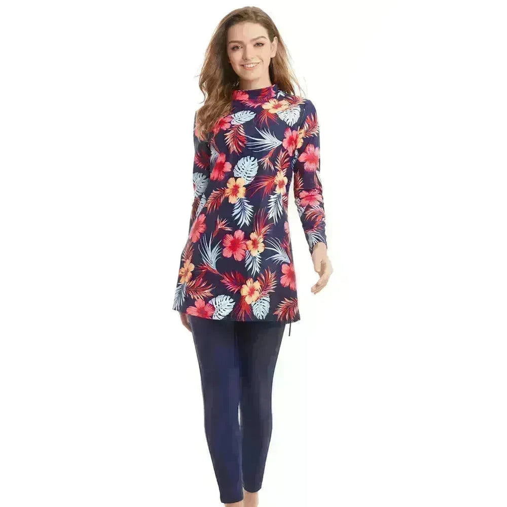ArabSwimwear Women Modest Patchwork Hijab Long Sleeves Sport Swimsuit Islamic muslimah Burkinis Wear Bathing Suit EX-STOCK