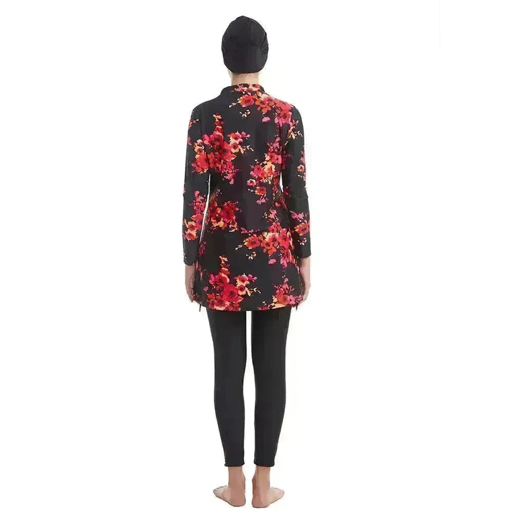 ArabSwimwear Women Modest Patchwork Hijab Long Sleeves Sport Swimsuit Islamic muslimah Burkinis Wear Bathing Suit EX-STOCK