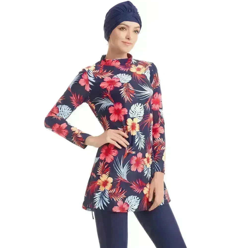 ArabSwimwear Women Modest Patchwork Hijab Long Sleeves Sport Swimsuit Islamic muslimah Burkinis Wear Bathing Suit EX-STOCK