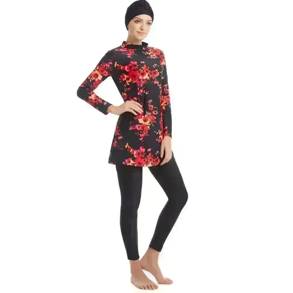 ArabSwimwear Women Modest Patchwork Hijab Long Sleeves Sport Swimsuit Islamic muslimah Burkinis Wear Bathing Suit EX-STOCK