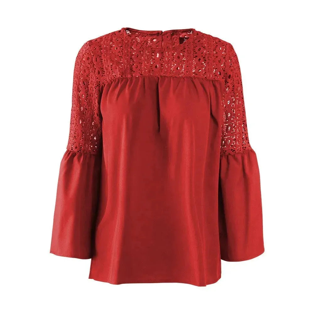 New fashion tops round neck women Ruffle Lace blouse Elegant Summer top - EX-STOCK CANADA