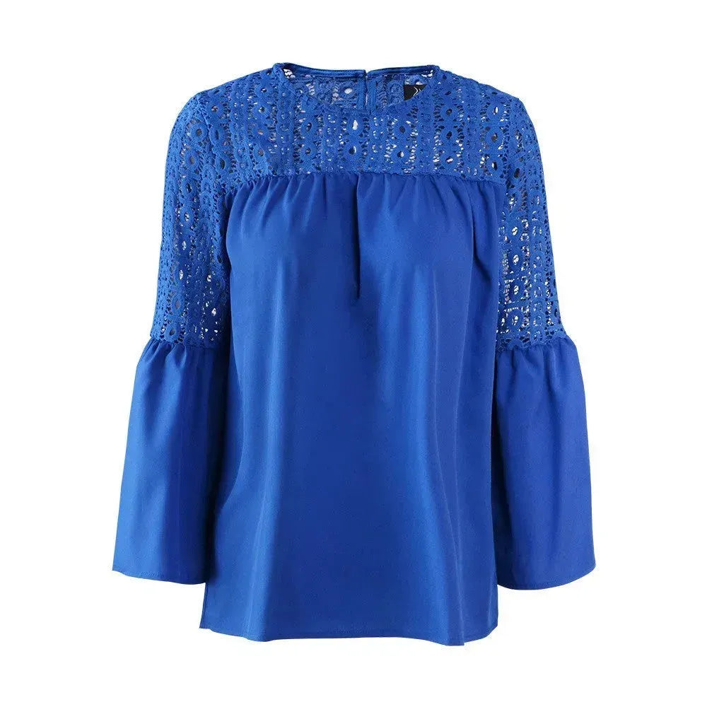 New fashion tops round neck women Ruffle Lace blouse Elegant Summer top - EX-STOCK CANADA