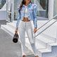 Women's Court Style Temperament Lapel Loose Short Denim Jacket Women EX-STOCK Canada 