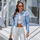 Women's Court Style Temperament Lapel Loose Short Denim Jacket Women EX-STOCK Canada 
