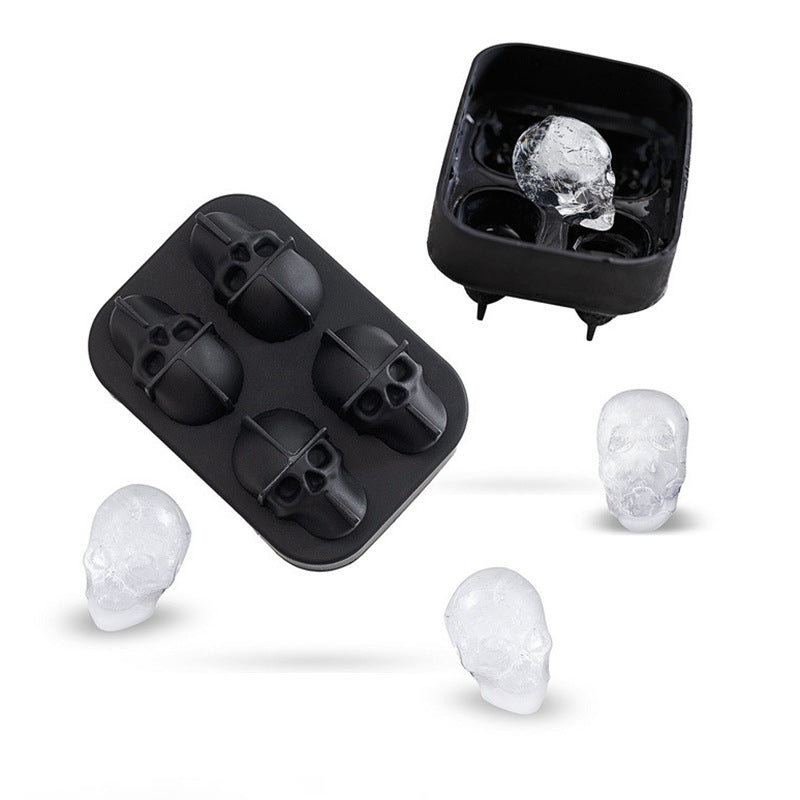 3D Skull Ice Mold Tray – Silicone Ice Cube Maker for Cocktails & Whiskey | Halloween Party Bar Accessory | 4-Skull Design