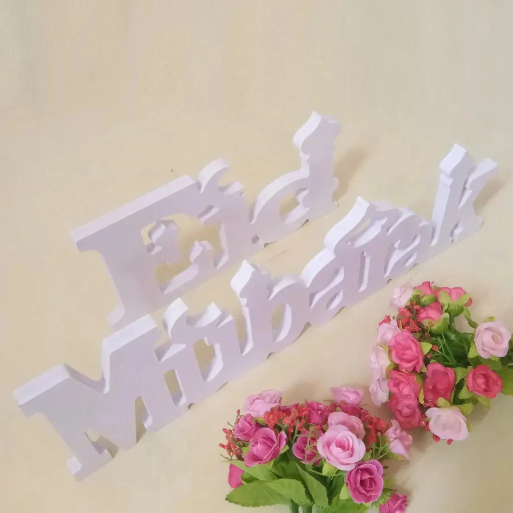 Holzplastikbrief Ramadan Tisch Home Dekoration Handwerk Eid Mubarak Plaques