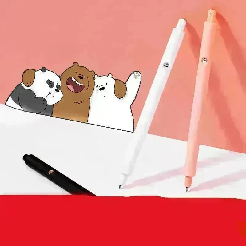 MINISO Color Stationery Black Sign Pen Cute Cartoon Bare Bear Press Gel Pen - EX-STOCK CANADA