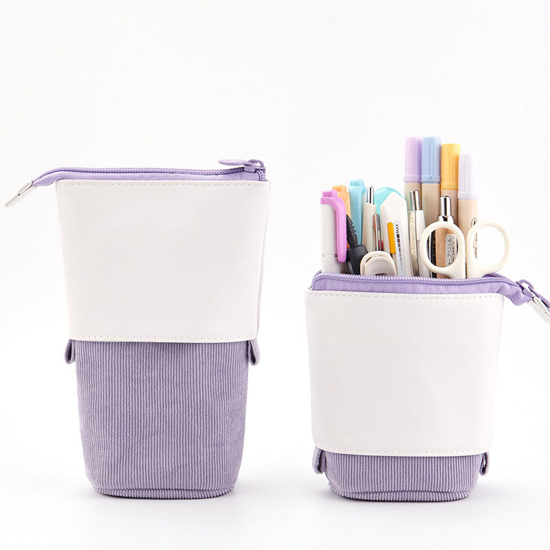 Corduroy Retractable Pencil Case – Cute Round Pouch in 5 Colours (1PC or 2PCS)