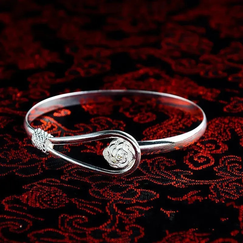 Simple Trendy Rose Flower Bracelet Female Romantic Flower silver Bracelet for ladies - EX-STOCK CANADA