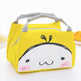Yellow bag with a cartoon face design on a white background