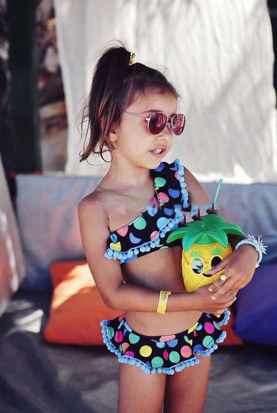 Baby Mädchen Polka-Dot Tankini Badeanzug Set – Nylon Zweiteiliger Badeanzug für Kinder im Alter von 2–7 Jahren