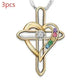 Cross Love Colorful Imitatio Gemstone Pendant Alloy Clavicle Chain Necklace - EX-STOCK CANADA