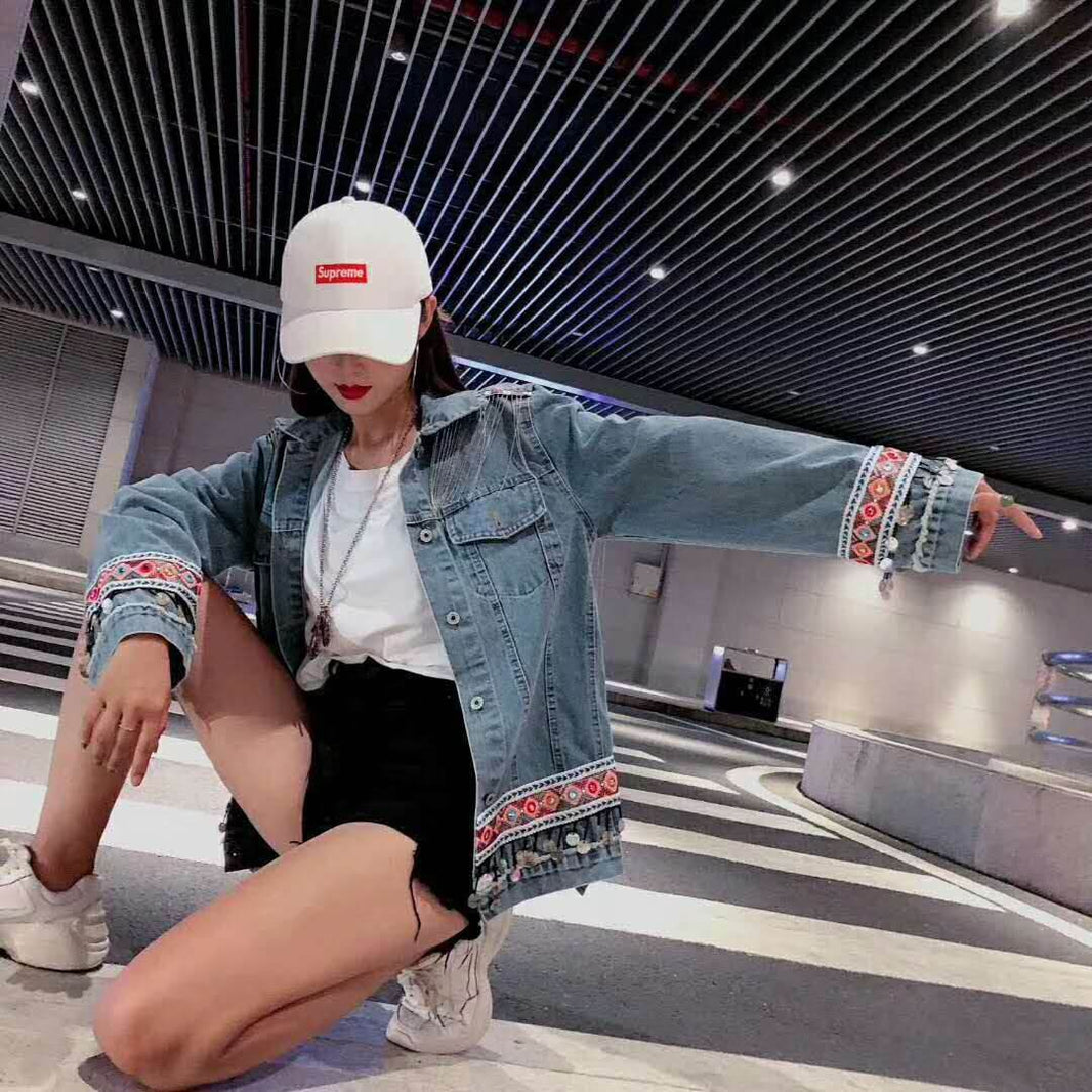 Heavy Industry Flower Embroidery Beaded Sequins Retro Fashion Long-sleeved Denim Jacket Women EX-STOCK Canada 