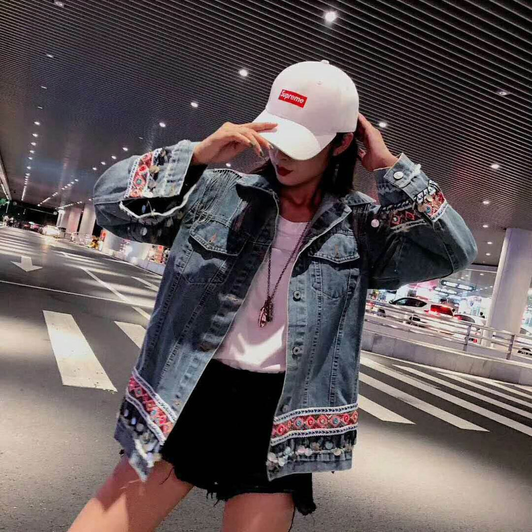 Heavy Industry Flower Embroidery Beaded Sequins Retro Fashion Long-sleeved Denim Jacket Women EX-STOCK Canada 