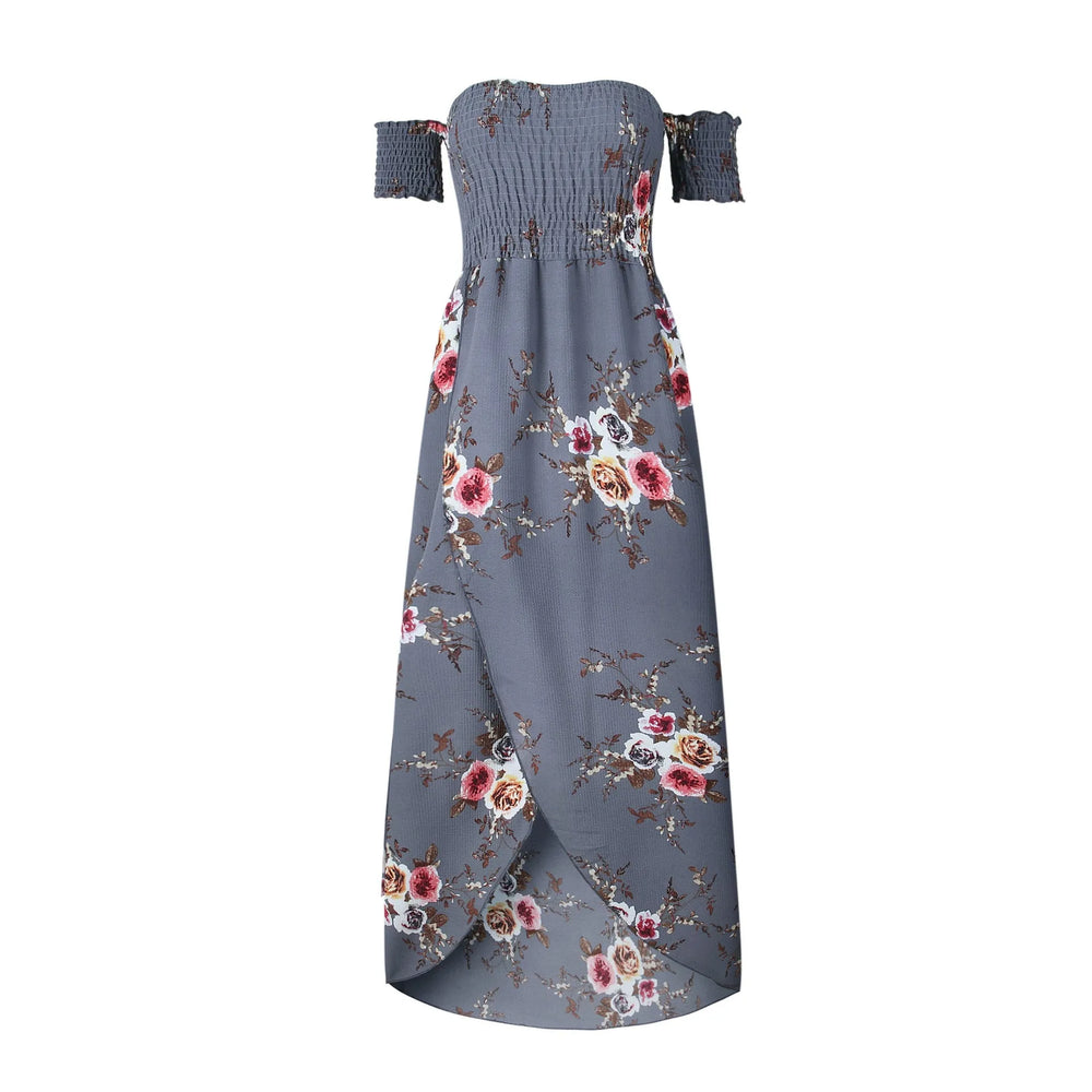 Elegant Ladies Summer Boho Vacation Resort Slit Maxi dress off shoulder Long floral Beach summer slit dress - EX-STOCK CANADA