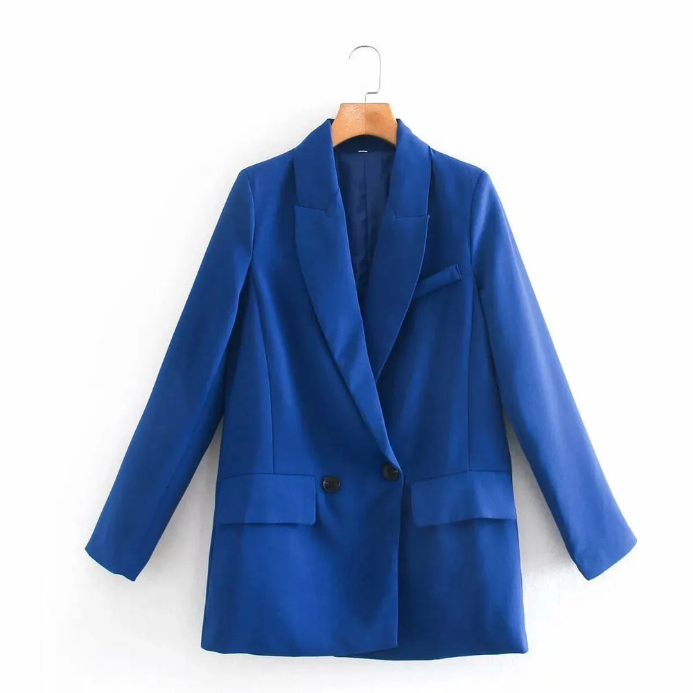 ZA Women Fashion Office Wear One Button Blazer Coat Vintage Long Sleeve Pockets Female Outerwear Chic Tops - EX-STOCK CANADA