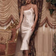 Elegant Women's Midi Satin Dress One Shoulder Spaghetti Strap Backless Ruched Summer DRESS - EX-STOCK CANADA