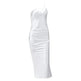 Elegant Women's Midi Satin Dress One Shoulder Spaghetti Strap Backless Ruched Summer DRESS - EX-STOCK CANADA