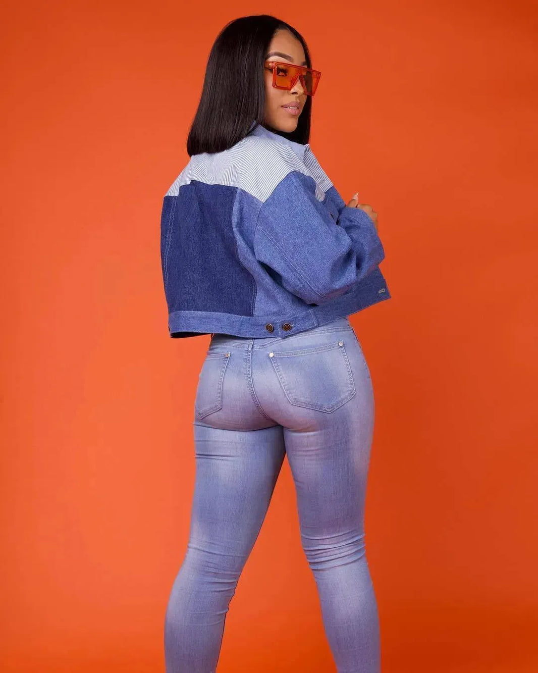 Casual Women Single Breasted Lapel Oversized Crop Denim Jacket