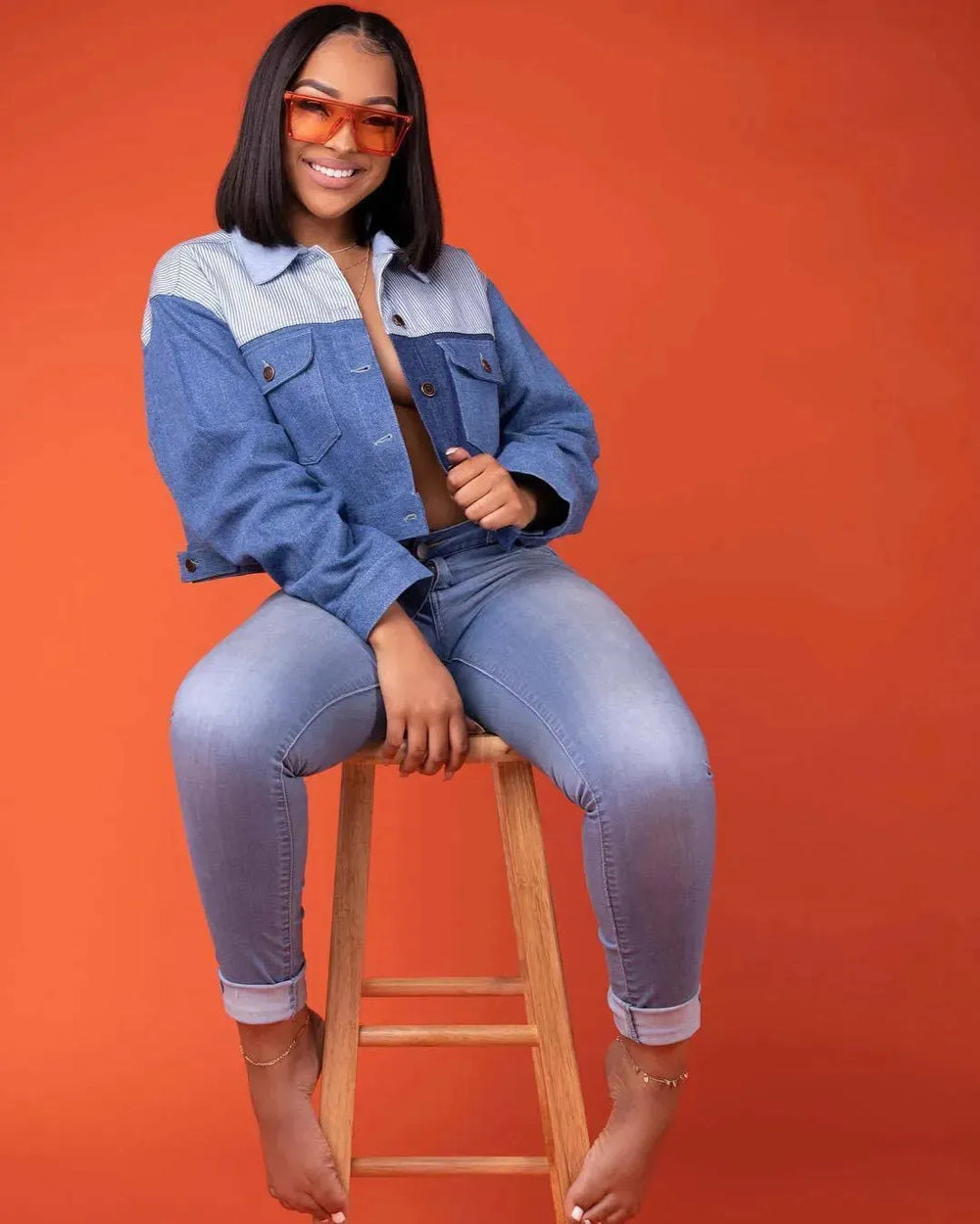 Casual Women Single Breasted Lapel Oversized Crop Denim Jacket - EX-STOCK CANADA