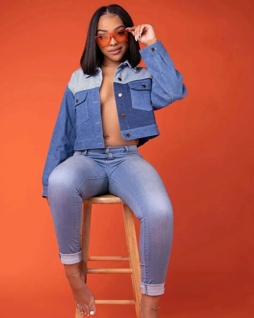 Casual Women Single Breasted Lapel Oversized Crop Denim Jacket - EX-STOCK CANADA