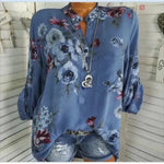 5XL Plus Size Summer Tops Women Blouses Long Sleeve Print Stand Collar Button Blouse Pullover Womens Clothing  Blusa - EX-STOCK CANADA