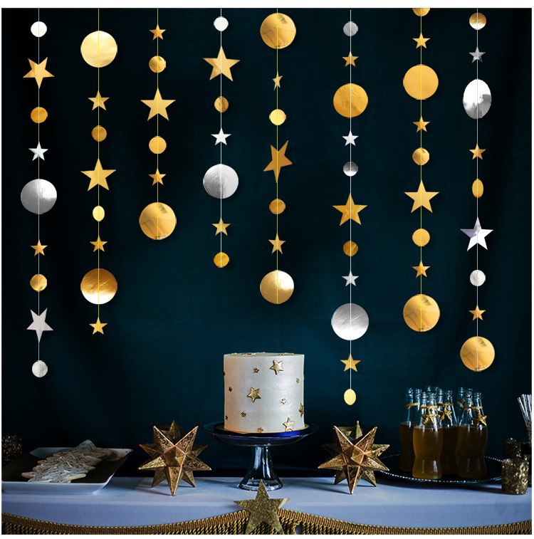 زينة عيد مبارك - سلسلة ورقية ذهبية وسوداء بطول 4 أمتار EX-STOCK Canada