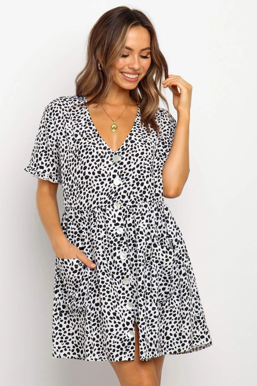 Abiti estivi casual Donne Donne Spring Mini manica corta abbottonatura vestita sciolta
