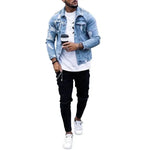 Lapel Men's Denim Jacket Ripped Irregular Washed Jacket Jeans - EX-STOCK CANADA