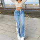 New Style Women's Casual Pierced Drawnwork High Waist Bootcut Washed Jeans - EX-STOCK CANADA