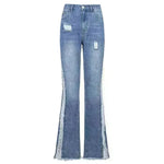 New Style Women's Casual Pierced Drawnwork High Waist Bootcut Washed Jeans - EX-STOCK CANADA