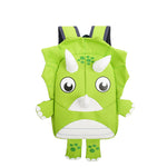 Green dinosaur-shaped backpack on a white background