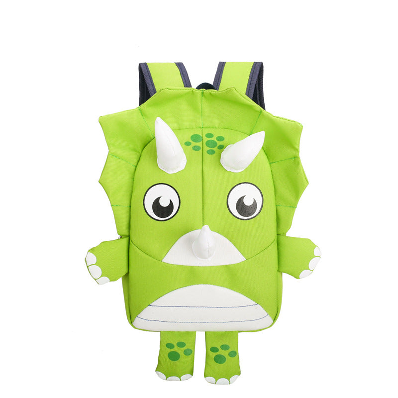 Green dinosaur-shaped backpack on a white background