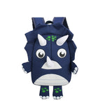 Blue dinosaur-shaped backpack on a white background